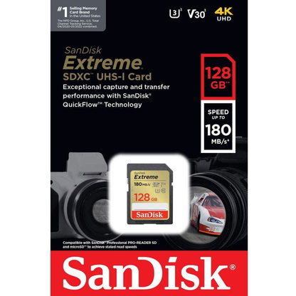 Card Memorie SDXC SanDisk Extreme, 128Gb, Clasa 10 / UHS-1 U3 SDSDXVA-128G-GNCIN