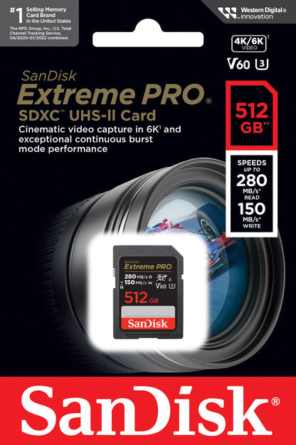 Card Memorie SDXC SanDisk Extreme Pro, 512Gb, Clasa 10 / UHS-2 U3 SDSDXEP-512G-GN4IN