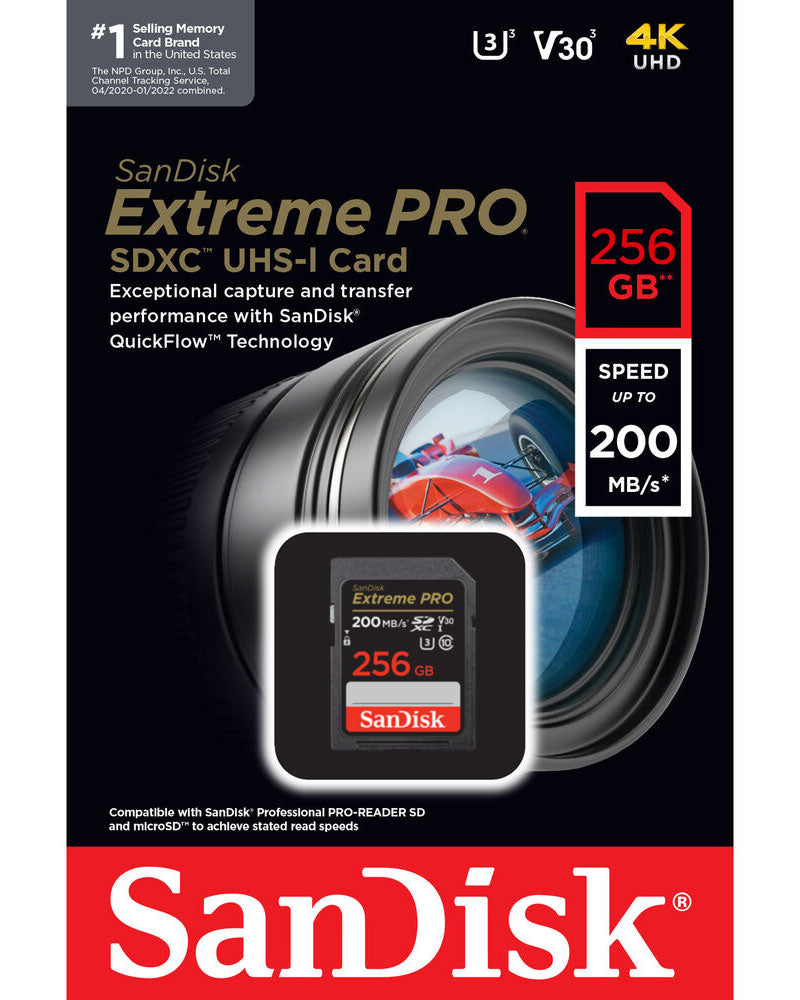 Card Memorie SDXC SanDisk Extreme Pro, 256Gb, Clasa 10 / UHS-1 U3 SDSDXXD-256G-GN4IN