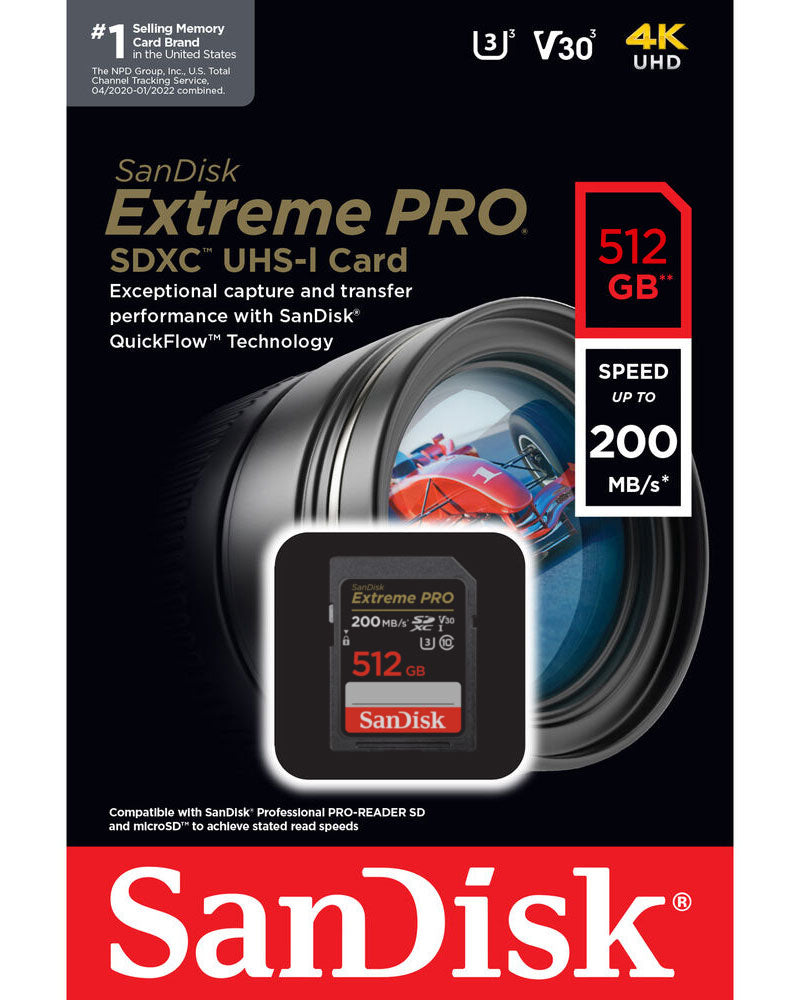 Card Memorie SDXC SanDisk Extreme Pro, 512Gb, Clasa 10 / UHS-1 U3 SDSDXXD-512G-GN4IN