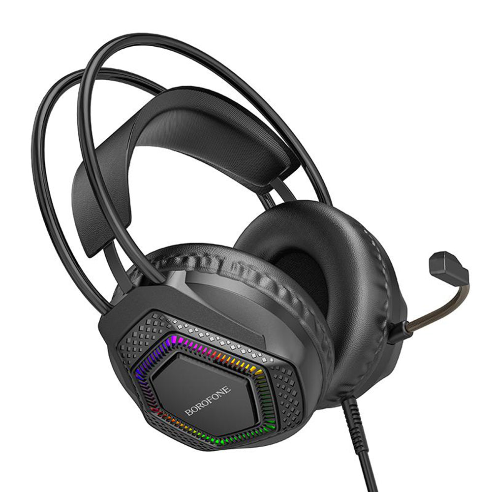 Casti Gaming 3.5mm Borofone BO105 Thunder, RGB, 2m, Negre