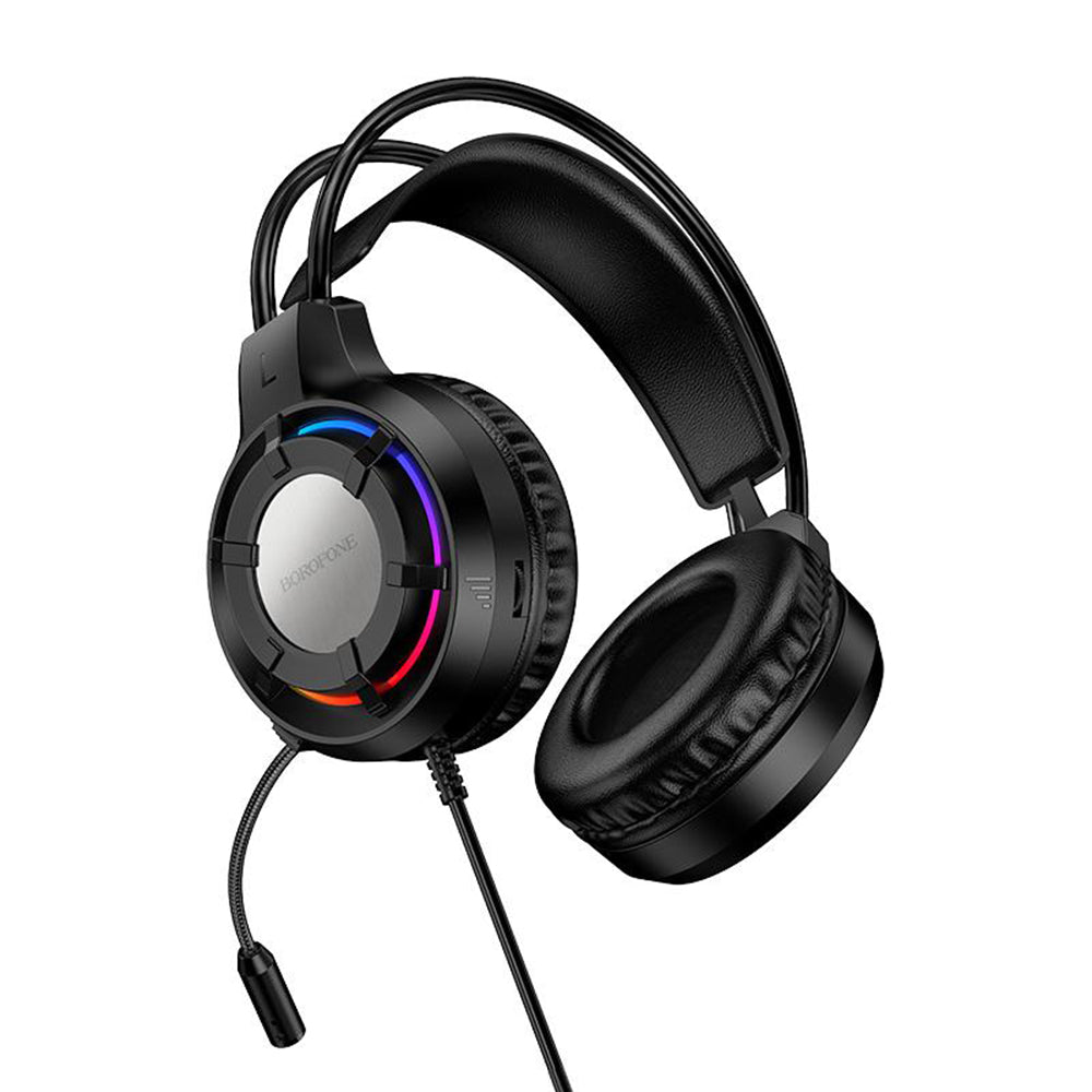 Casti Gaming 3.5mm Borofone BO112 Wave, RGB, 2m, Negre