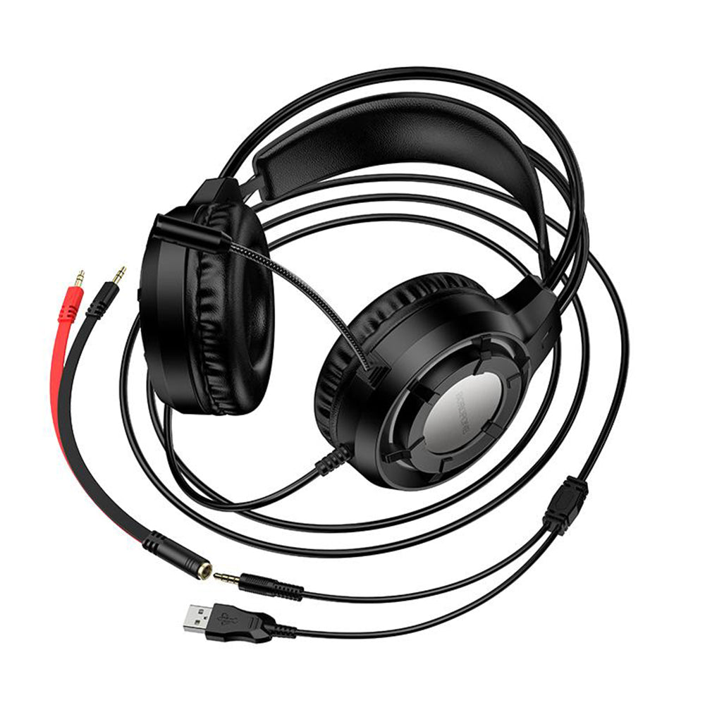 Casti Gaming 3.5mm Borofone BO112 Wave, RGB, 2m, Negre