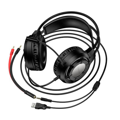 Casti Gaming 3.5mm Borofone BO112 Wave, RGB, 2m, Negre