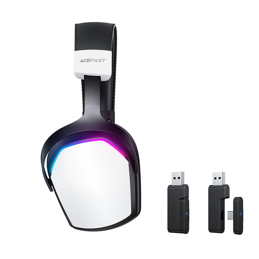 Casti Gaming Wireless Acefast H11, RGB, BT / Wi-FI / Wired, Albe