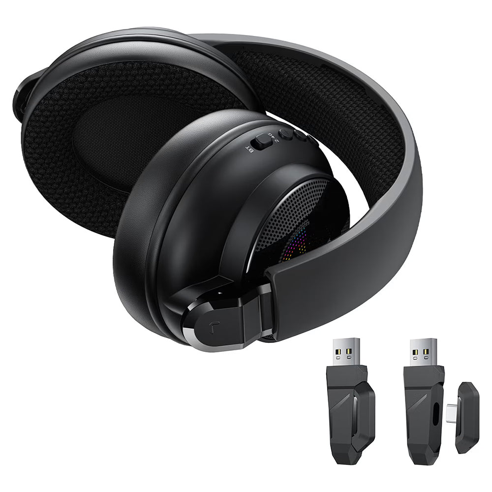 Casti Gaming Wireless Acefast H15, RGB, BT / Wi-FI / Wired, Negre