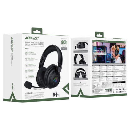 Casti Gaming Wireless Acefast H15, RGB, BT / Wi-FI / Wired, Negre