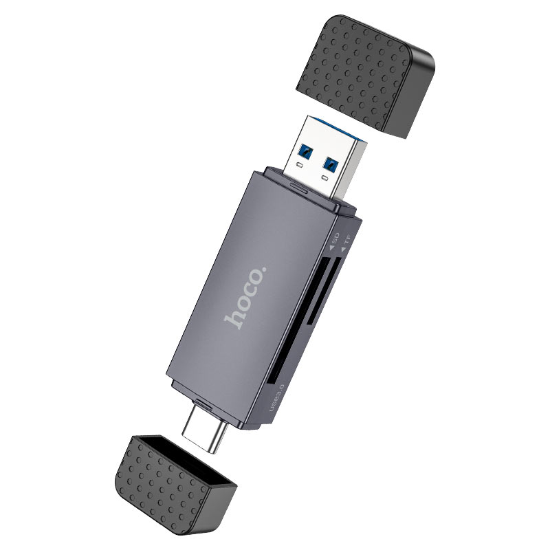 Cititor Card USB 3.0 / USB-C HOCO HB45, SD - microSD, Gri