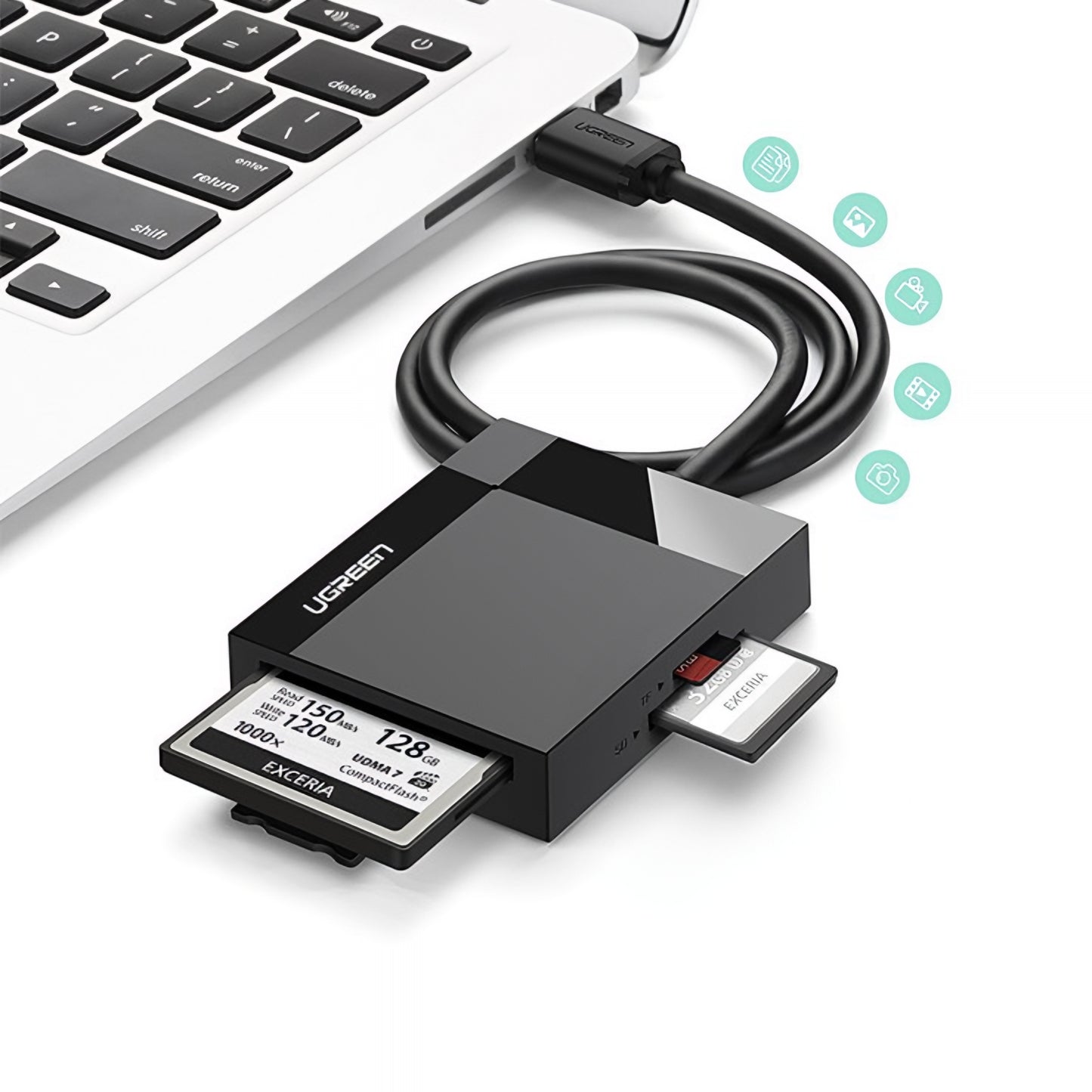 Cititor Card USB 3.0 UGREEN CR125, SD - microSD - CF - MS, Negru