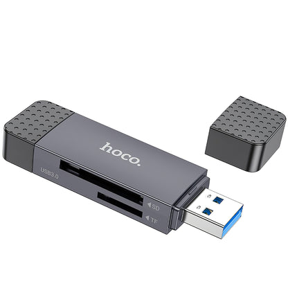 Czytnik kart USB / USB-C HOCO HB45, SD - microSD, USB 2.0, szary 