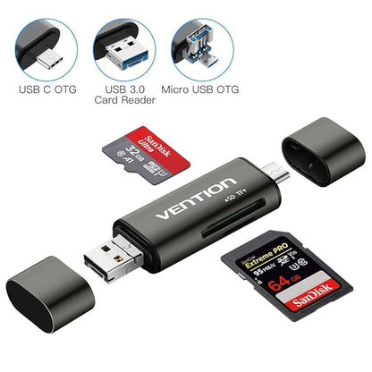 Cititor Card USB / USB-C / microUSB Vention, SD - microSD, Gri CCJH0