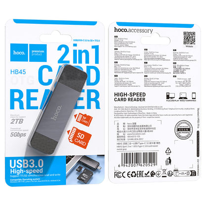 Cititor Card USB 3.0 / USB-C HOCO HB45, SD - microSD, Gri