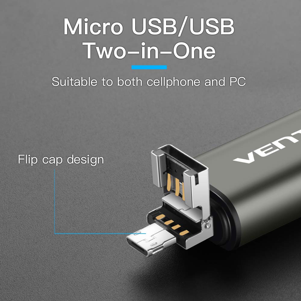 Cititor Card USB / USB-C / microUSB Vention, SD - microSD, Gri CCJH0