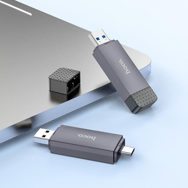 Cititor Card USB 3.0 / USB-C HOCO HB45, SD - microSD, Gri