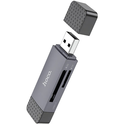 Czytnik kart USB / USB-C HOCO HB45, SD - microSD, USB 2.0, szary 