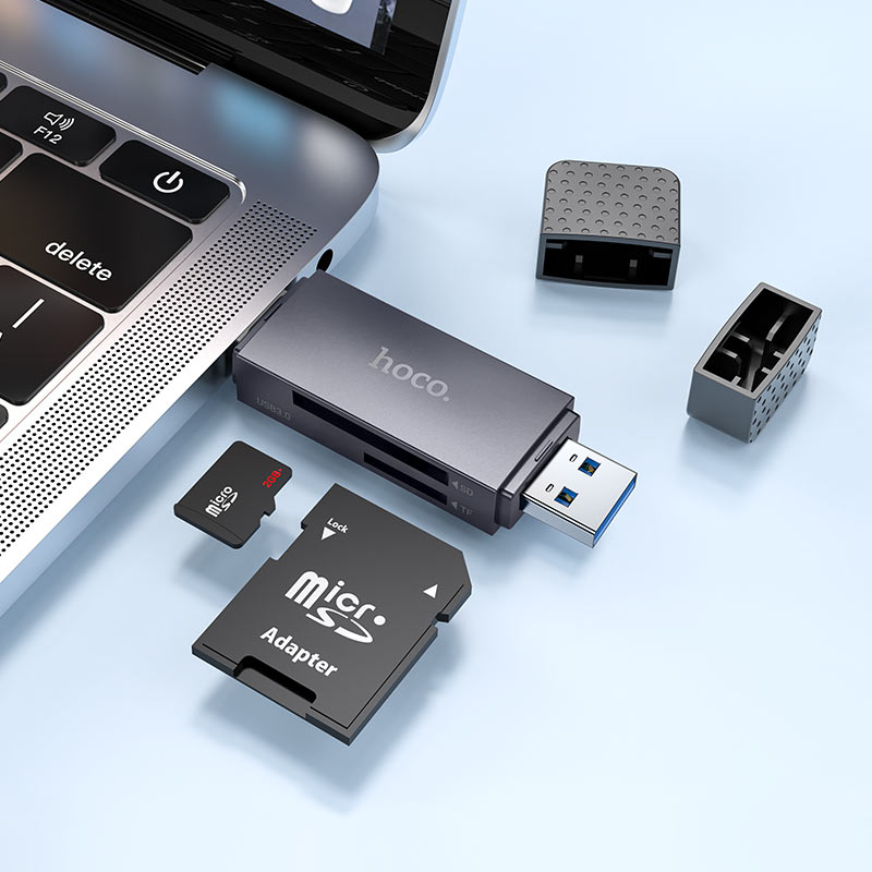 Cititor Card USB 3.0 / USB-C HOCO HB45, SD - microSD, Gri