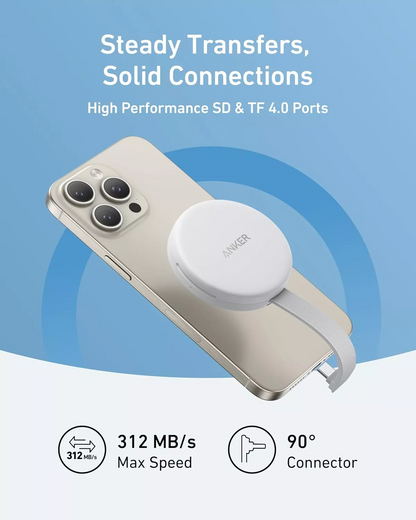 Cititor Card USB-C Anker MagGo pentru Apple iPhone USB-C, SD - microSD, Alb A83D1G21