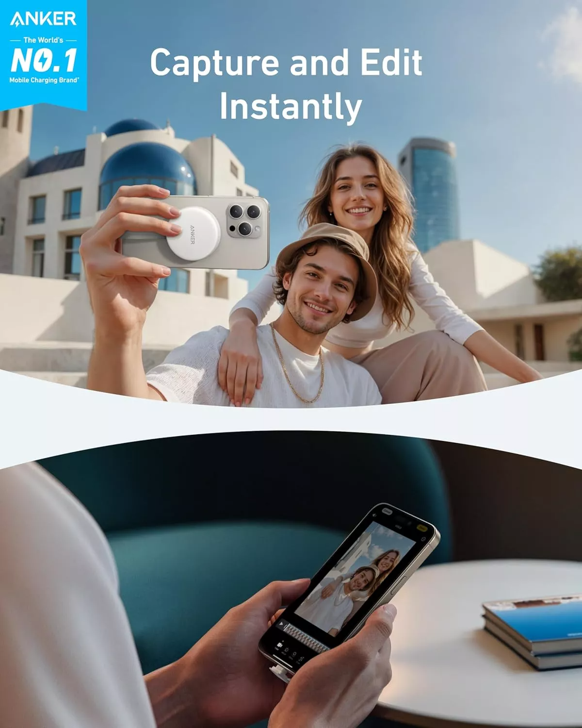 Cititor Card USB-C Anker MagGo pentru Apple iPhone USB-C, SD - microSD, Alb A83D1G21