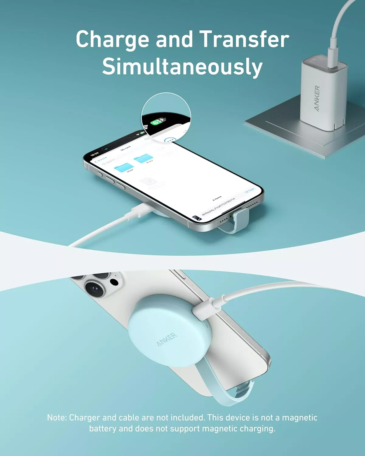 Cititor Card USB-C Anker MagGo pentru Apple iPhone USB-C, SD - microSD, Alb A83D1G21