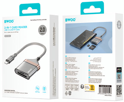 Cititor Card USB-C BWOO BZ64, SD - microSD, Gri