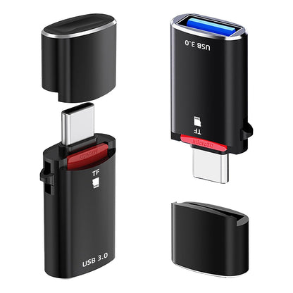 Cititor Card USB-C Techsuit AluVoltX, USB-A (OTG) - microSD, Negru