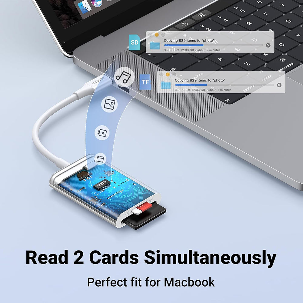 Cititor Card USB-C UGREEN CM265, SD - microSD, Alb