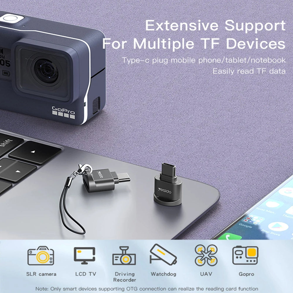 Cititor Card USB-C Yesido GS19, USB-A (OTG) - microSD, Gri