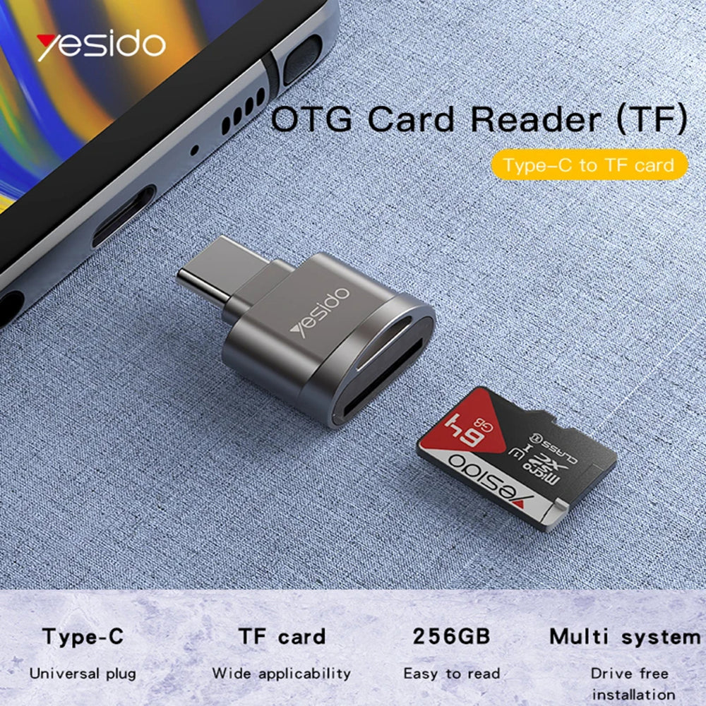 Cititor Card USB-C Yesido GS19, USB-A (OTG) - microSD, Gri