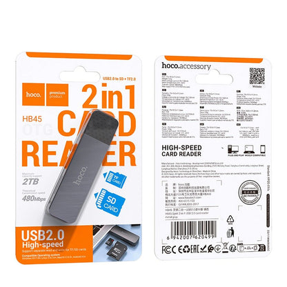 Cititor Card USB HOCO HB45, SD - microSD, Gri