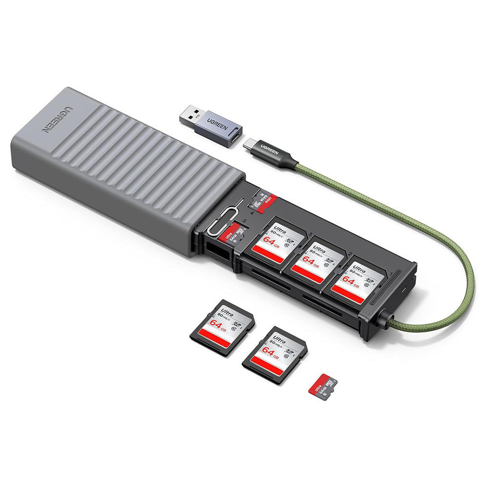 Cititor Card USB / USB-C cu Organizator UGREEN CM856 (55899), 2 x SD - microSD, Gri