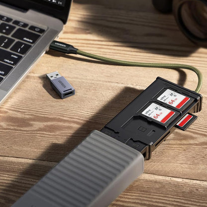 Cititor Card USB / USB-C cu Organizator UGREEN CM856 (55899), 2 x SD - microSD, Gri