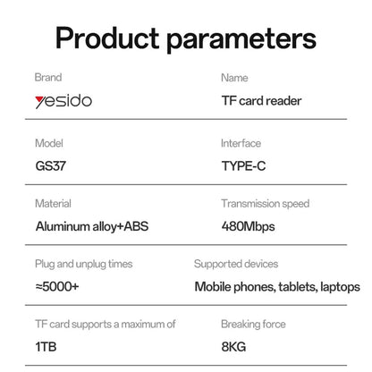 Cititor Card USB Yesido GS37, microSD, Negru