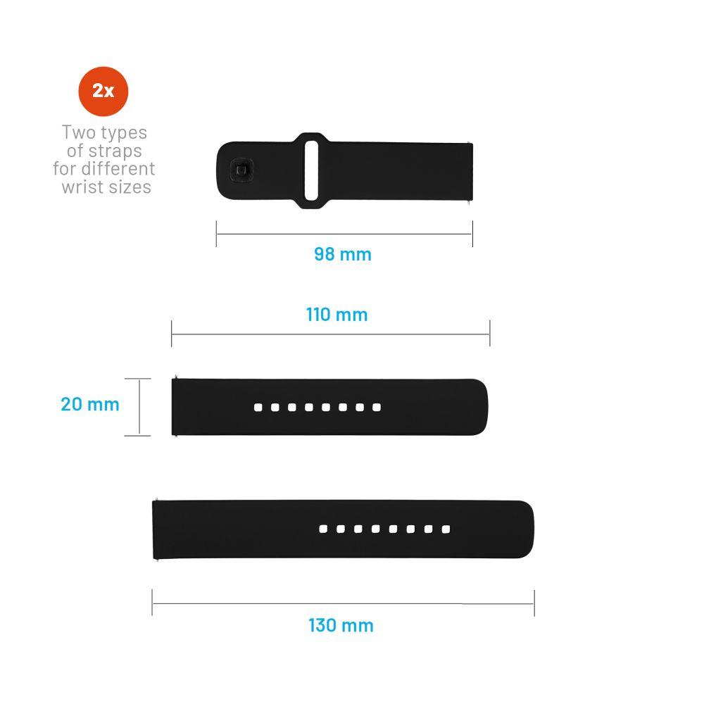 Curea Fixed Silicone Sporty pentru Samsung Galaxy Watch / Huawei Watch Series, 20mm, Neagra