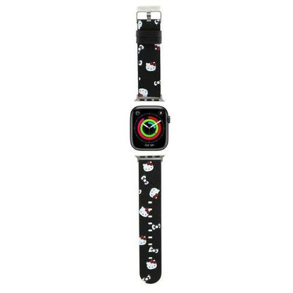 Curea Hello Kitty Leather Kitty & Bows pentru Apple Watch 42mm / 41mm / 40mm / 38mm Series, Neagra