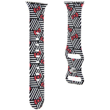 Curea Hello Kitty Silicone Bows & Stripes pentru Apple Watch 42mm / 41mm / 40mm / 38mm Series, Neagra