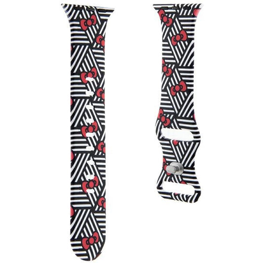 Curea Hello Kitty Silicone Bows & Stripes pentru Apple Watch 42mm / 41mm / 40mm / 38mm Series, Neagra