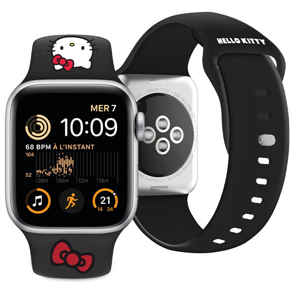 Curea Hello Kitty Silicone Kitty Head pentru Apple Watch 49mm / 46mm / 45mm / 44mm / 42mm Series, Neagra