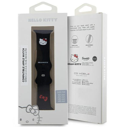 Curea Hello Kitty Silicone Kitty Head pentru Apple Watch 49mm / 46mm / 45mm / 44mm / 42mm Series, Neagra