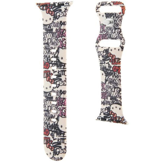 Curea Hello Kitty Silicone Tags Graffiti pentru Apple Watch 42mm / 41mm / 40mm / 38mm Series, Bej
