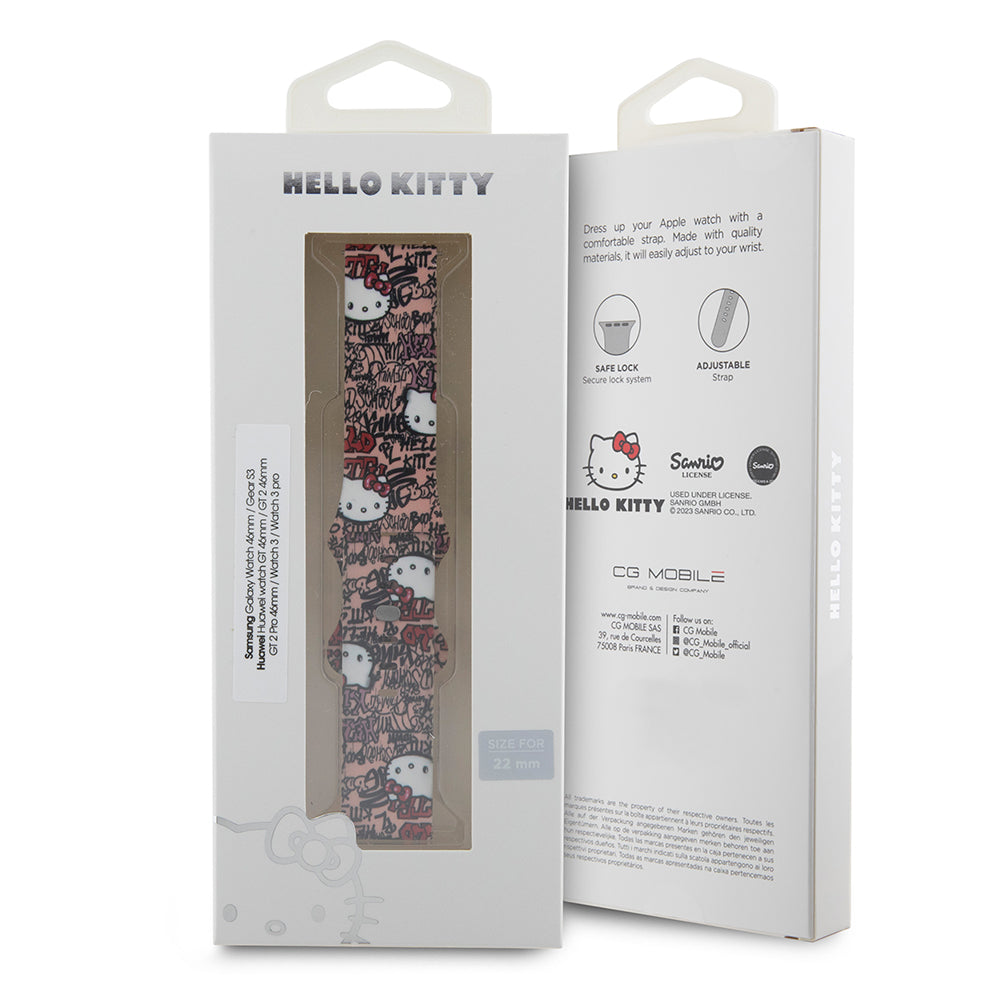 Curea Hello Kitty Silicone Tags Graffiti pentru Samsung Galaxy Watch / Huawei Watch 46mm / 45mm / 41mm Series, Roz