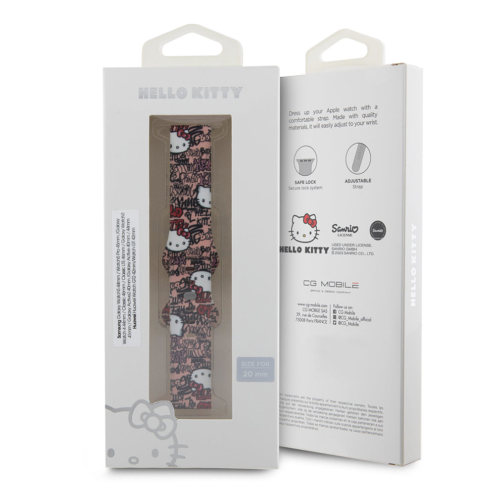 Curea Hello Kitty Silicone Tags Graffiti pentru Samsung Galaxy Watch / Huawei Watch Series, Roz