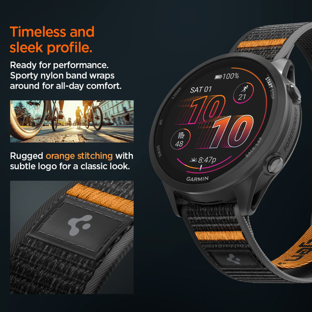 Curea Spigen Athlex Air 2 pentru Garmin Watch Venu / Forerunner Series, 22mm, Neagra Portocalie AMP11425