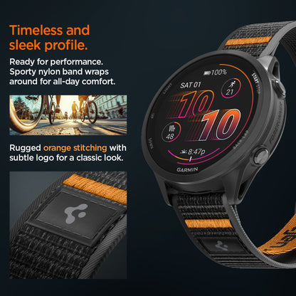 Curea Spigen Athlex Air 2 pentru Garmin Watch Venu / Forerunner Series, 22mm, Neagra Portocalie AMP11425