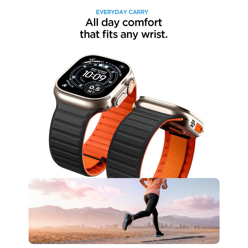 Curea Spigen Athlex Air M pentru Apple Watch 49mm / 46mm / 45mm / 44mm Series, Neagra Portocalie AMP11534