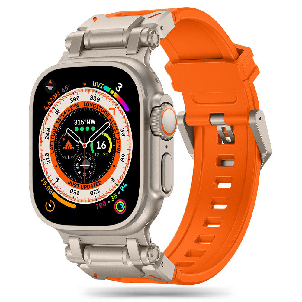 Curea Techsuit W064 pentru Apple Watch 49mm / 46mm / 45mm / 44mm / 42mm Series, Argintie Portocalie
