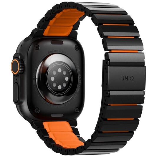 Curea UNIQ Strova Flex pentru Apple Watch 49mm / 46mm / 45mm / 44mm / 42mm Series, Neagra Portocalie