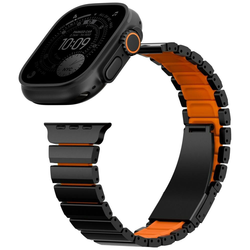 Curea UNIQ Strova Flex pentru Apple Watch 49mm / 46mm / 45mm / 44mm / 42mm Series, Neagra Portocalie
