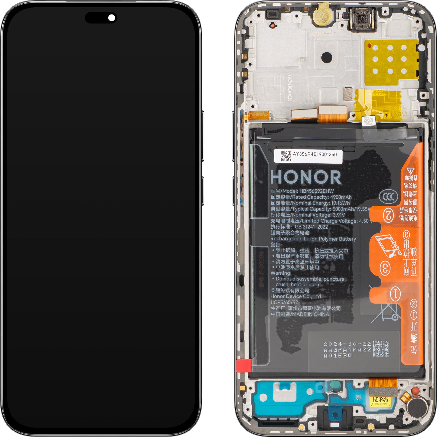 Display cu Touchscreen Honor X8c, cu Rama si Acumulator, Negru (Midnight Black), Service Pack 0235AMXP