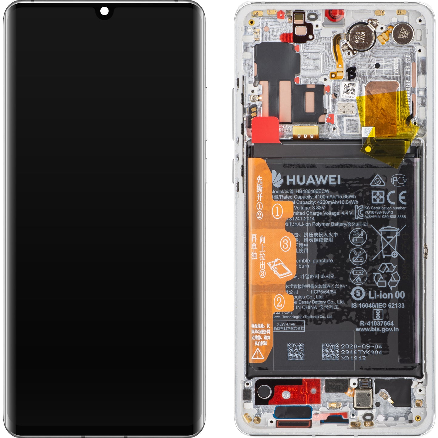 Display cu Touchscreen Huawei P30 Pro, cu Rama si Acumulator, Argintiu (Silver Frost), Service Pack 02355MUR