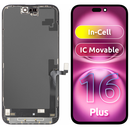 Display cu Touchscreen JK pentru Apple iPhone 16 Plus, cu Rama, Versiune LCD In-Cell IC Movable, Negru